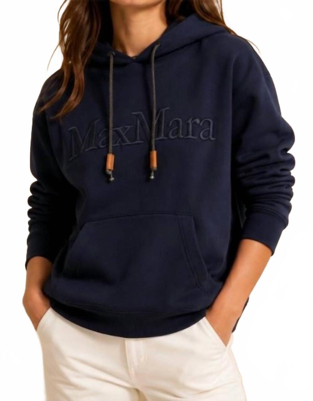 NEW MAXMARA pre-loved women's agre logo cotton-blend jersey hoodie in dark steel